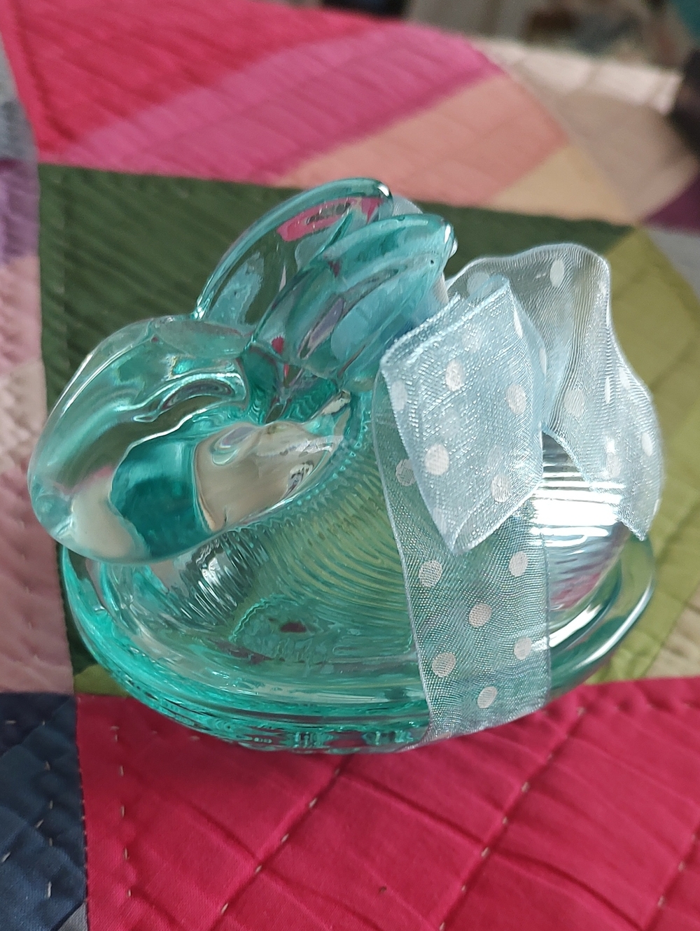 FIRST OFFER! Teal Glass Bunny Dish